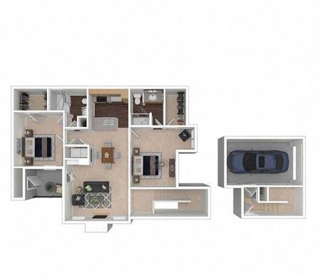 Floor plan for 2 beds, 2 baths, 1205 sqft